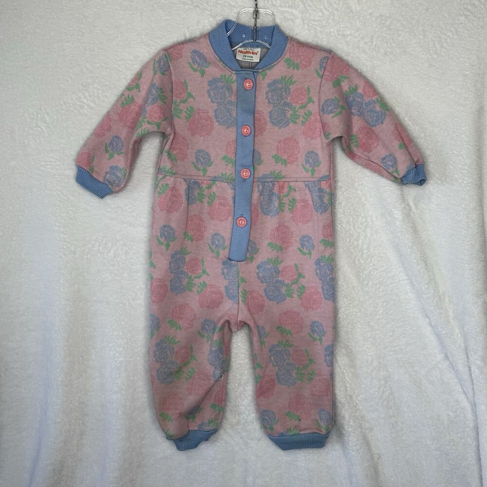 Vintage‎ Health-Tex Pink Floral One Piece Romper Baby Size 24 Months